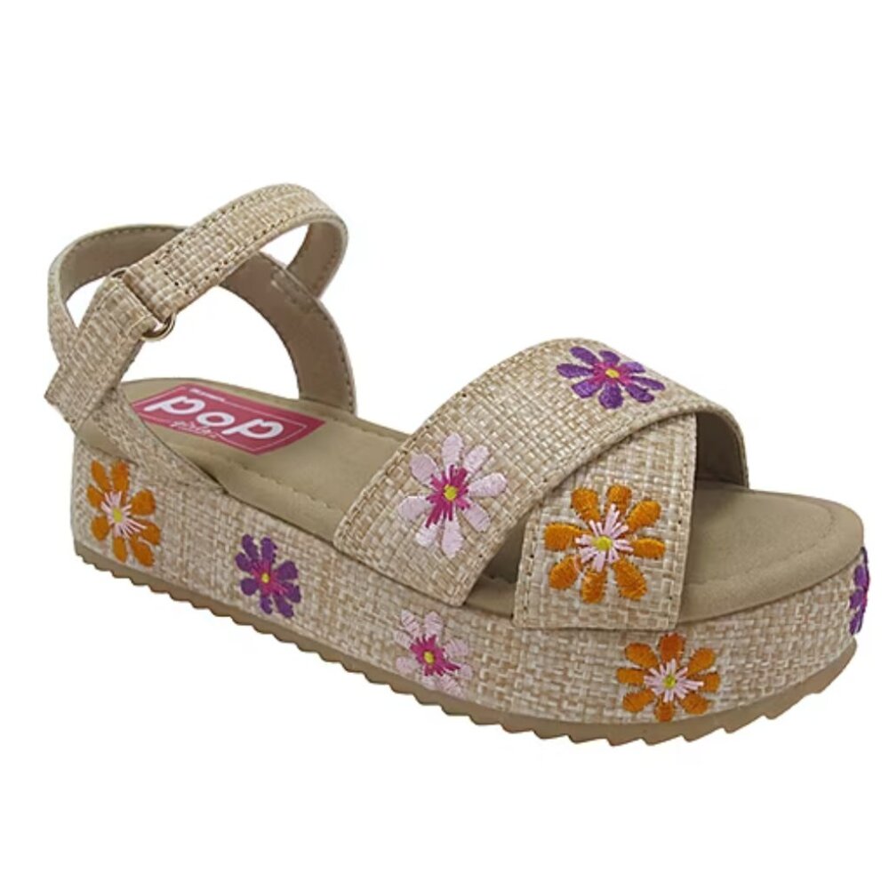 Pop Girls Pop Laia Floral Platform Sandals, Natural Multi, Size 12 M NEW